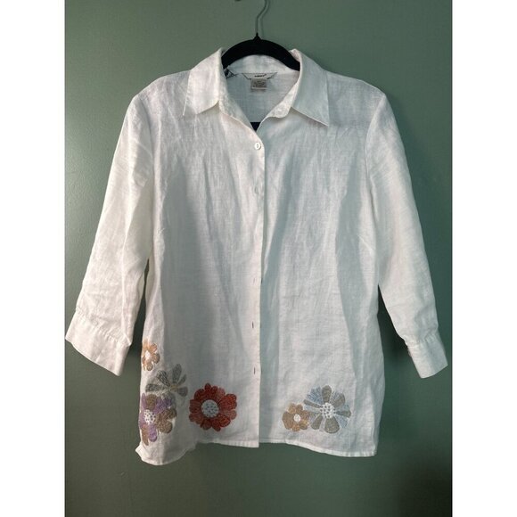 Edward Irishlinen Tops - Edward 100% Irish Linen Vintage Womens Top Small Embroidered Floral Cottagecore